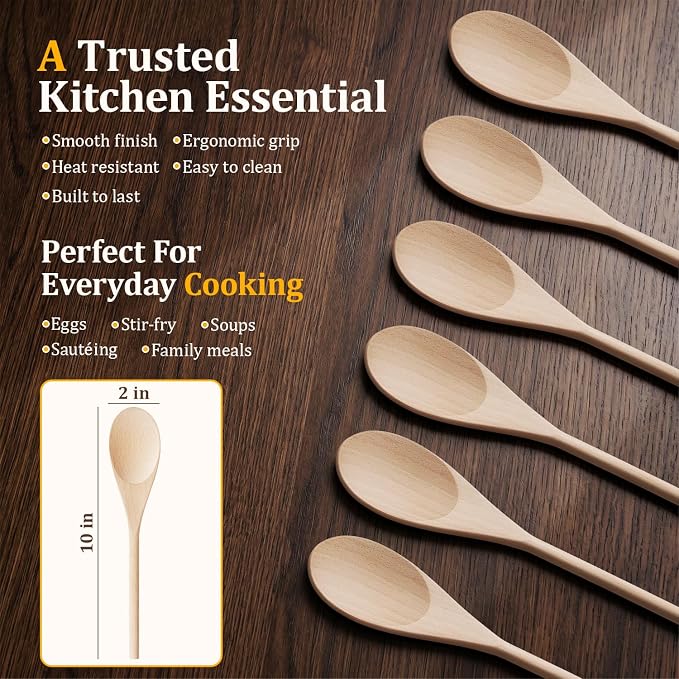 Cooking Wooden Spoons, MORGLES 10-Inch Serving Spoons - Image 4