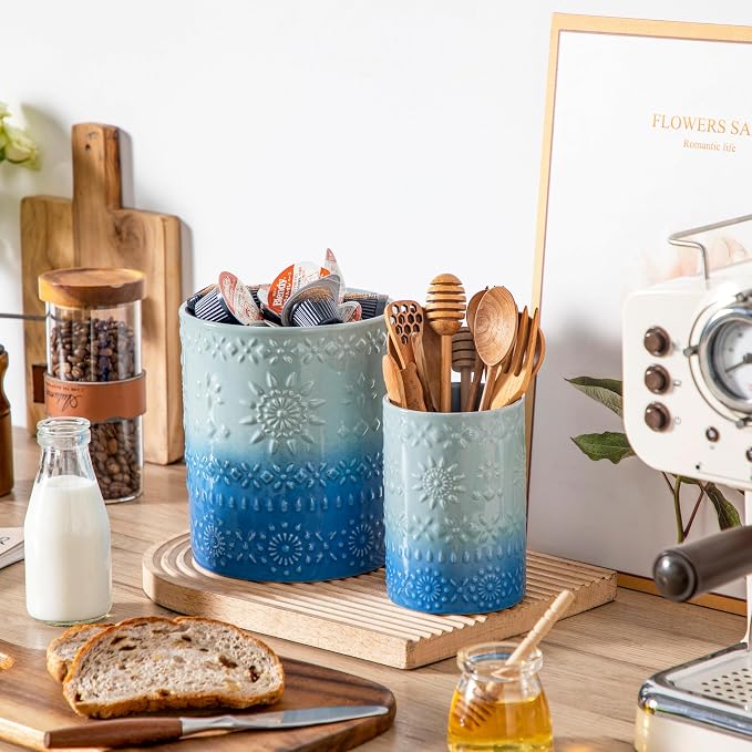 LOVECASA Utensil Holder, 7.2"+5.4" Ceramic Utensil Holder - Image 5