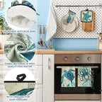 6 Pcs Sea Ocean Beach Kitchen Towels Pot Holders and Oven Mitts Set Coastal - Image 2