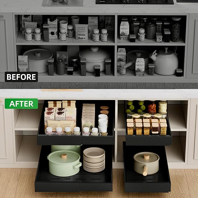 PAKETA 4 Pack Expandable Pull Out Cabinet Organizer, Upgrade 3 Slide Rails - Image 4