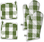 Buffalo Plaid Check Oven Mitts and Pot Holders Set, 100% Cotton, Heat Resistant by SoftopiaCotton