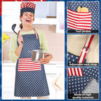 SATINIOR USA 4th of July Flag Kitchen Chef Hat Adjustable Apron 250th - Image 3