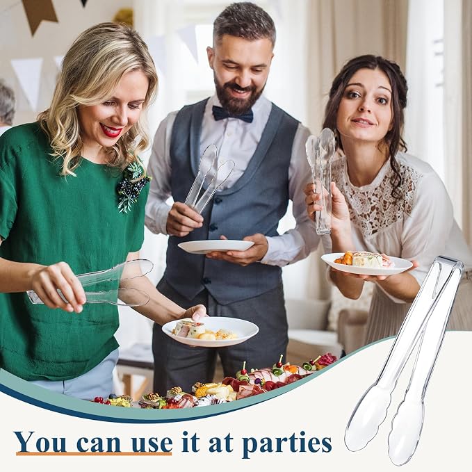 Tessco for you 50 Pcs Plastic Tongs for Serving Bulk, 9 Inch Plastic Disposable - Image 6