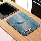 Summer Blue Dish Drying Mat for Kitchen Counter 18x24 Inch Heron Coastal Beach - Image 6