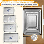 Baking Sheet Pan Set of 8, CEKEE Stainless Steel Cookie Sheets - Image 3