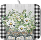 Spring Summer White Daisy Flowers Dish Drying Mat by Kawani