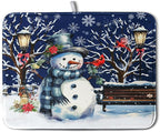 Winter Snowman Dish Drying Mat for Kitchen Counter 18x24, Xmas Snowflakes Dish by Kwlegh