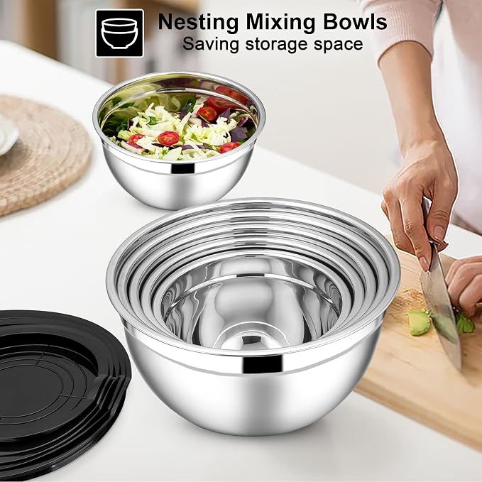 E-far Mixing Bowls with Lids Set, Size 7, Nesting Design & Black Airtight Lid - Image 4