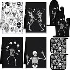 Leinuosen 8 Pcs Skull Kitchen Decor Set Kitchen Towels Gothic Oven Mitts and by Leinuosen