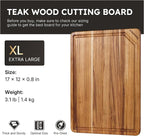 17'' Teak Wood Cutting Board for Kitchen Non Slip Charcuterie Board Serving - Image 2