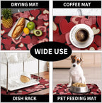 Valentine Dish Drying Mat for Kitchen Counter Red Black Love Heart Drying Pad - Image 7