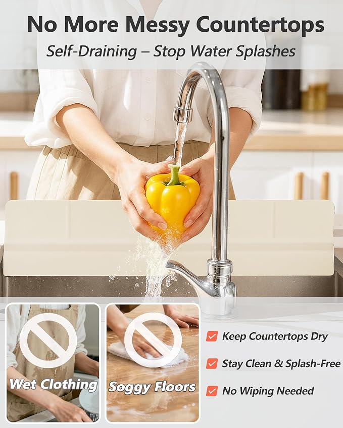 Kitchen Sink Splash Guard 23" 18" 30" Self-Draining Silicone Water Guard - Image 2