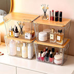 4 Pack Clear Storage Bins with Bamboo Lid, Garbage Bag Dispenser, Pantry - Image 3