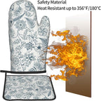 Blue Floral Oven Mitts Set – Vintage Pot Holders Kitchen Gloves - Image 5
