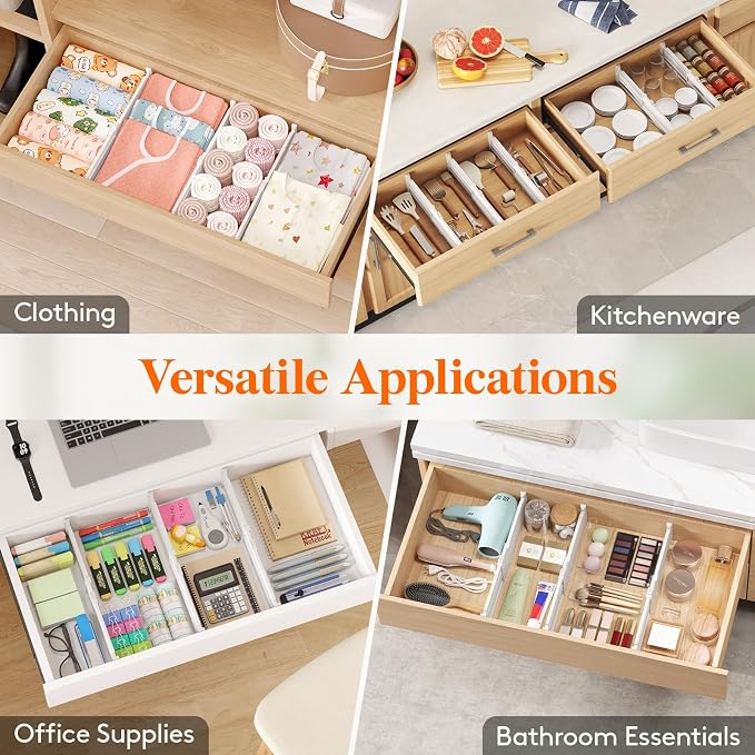 Lifewit 4" Tall 16 Pack Drawer Dividers, 27-42cm/10.5-16.5" Expandable Drawer - Image 7