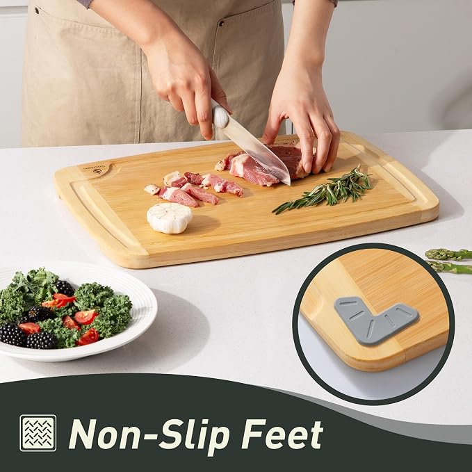 3 packs Bamboo Cutting Board Set Non Slip Feet Over Sink - Image 3
