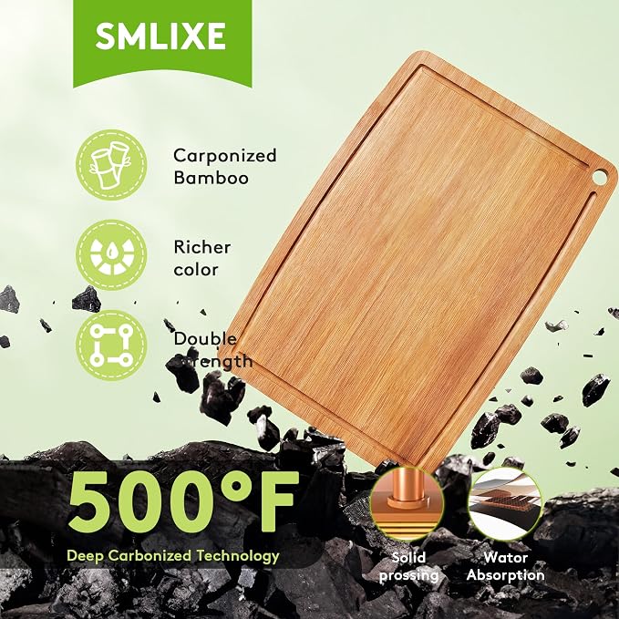 Bamboo Cutting Boards for Kitchen Set of 2, Carbonized Wood Cutting Board Set - Image 2
