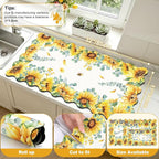 LOKHOM Scalloped Floral Dish Drying Mat, Cuttable Hide Stain Non-slip Drying Mat - Image 2