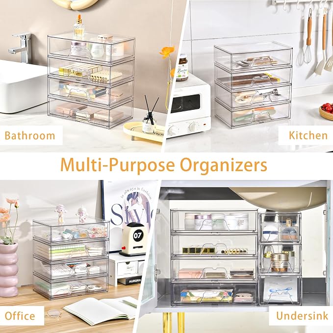 5 Pack Makeup Organizer Stackable, 12.1''L Bathroom Organizer and Storage - Image 8