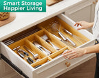 Bamboo Kitchen Drawer Organizer Boxes – 12" x 6" Stackable Wood Silverware - Image 4