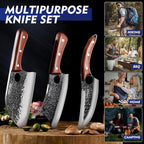 Topfeel 3PCS Butcher Knife Set, Hand Forged Serbian Chef Knives & Meat Cleaver - Image 3