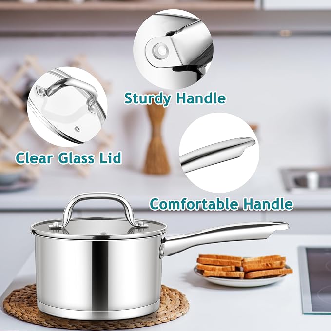 E-far Stainless Steel Saucepan - 1QT & 2QT - Image 6