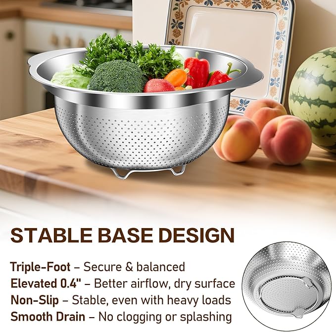 Stainless Steel Strainer with Mixing Bowl, Rice Washer, Colander - Image 5