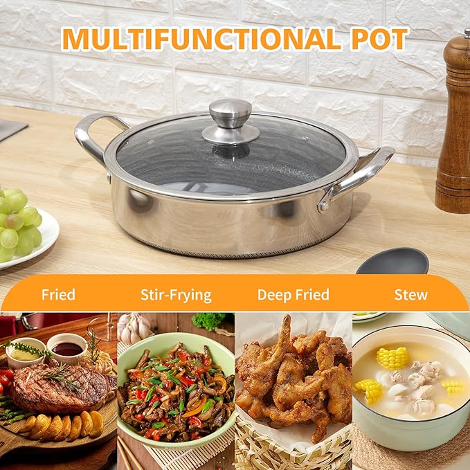 Toutrop Stainless Steel Saute Pan 12 inch Deep Frying Pan, 5 Quarts Nonstick - Image 2