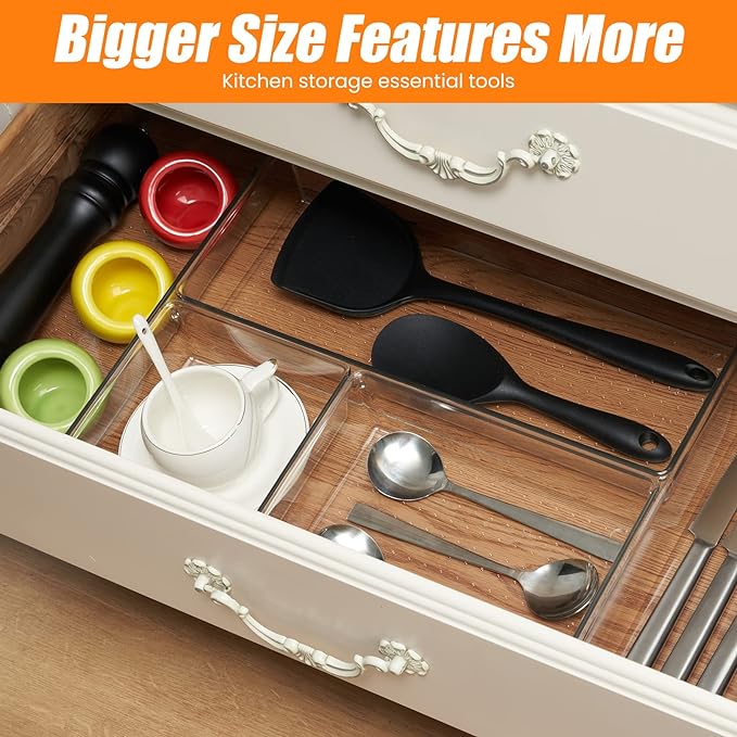 Criusia 22 Pcs Drawer Organizer Bins, Acrylic Non Slip Kitchen Drawer - Image 6