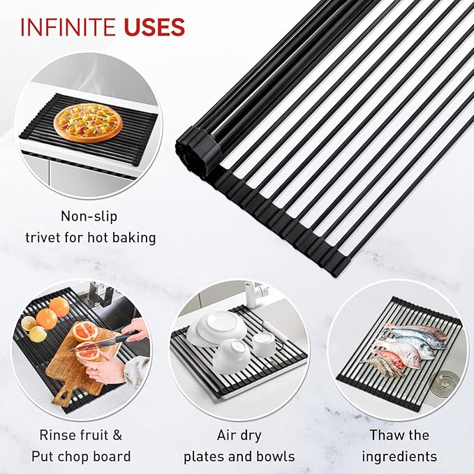 MERRYBOX 20.5" x 13" Roll Up Dish Drying Rack Silicone Wrapped Over The Sink - Image 6