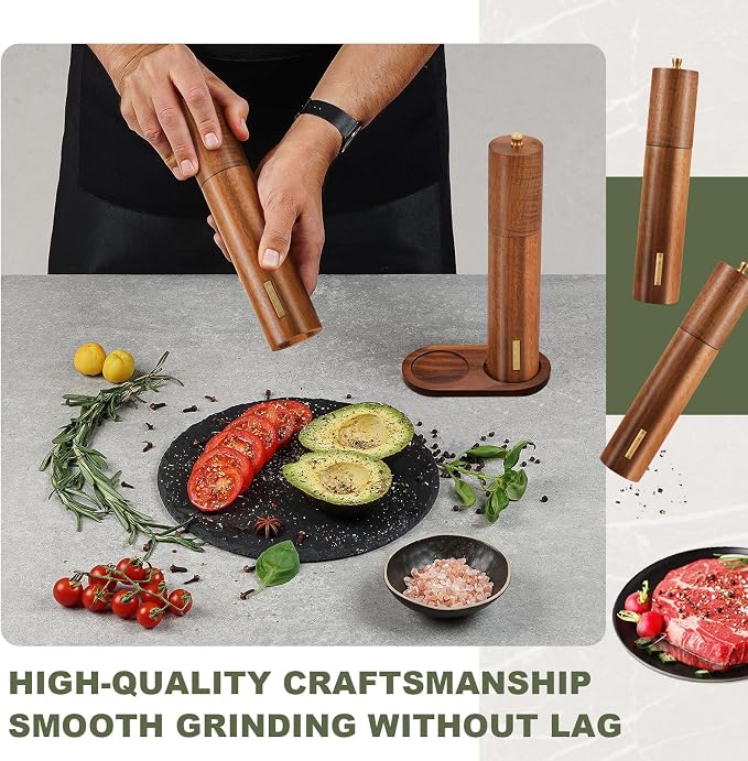 Wooden Salt and Pepper Grinder Set 11.8 Inch Manual Salt and Pepper Mill - Image 2