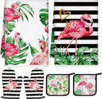 Bencailor 6 Pcs Flamingo Kitchen Towels Oven Mitts and Pot Holders Set by Bencailor