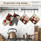 Oven Mitts and Pot Holders White Red Flower Silicone Kitchen Accessories Set of - Image 5