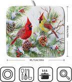 Giwawa Red Birds Dish Drying Mat, Xmas Tree Branch Holly Red Berries Dish - Image 2