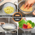 Walfos 9.35 Inch Large Fine Mesh Strainer, Stainless Steel 30 Mesh Sieve - Image 2