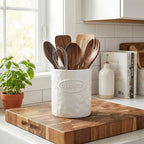 White Utensil Holder Set of 2 Ceramic Cooking Utensil Crock Modern Kitchen - Image 7