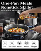 Nonstick Frying Pan with Lid 10-Inch, Durable Stainless Steel Skillet, - Image 4