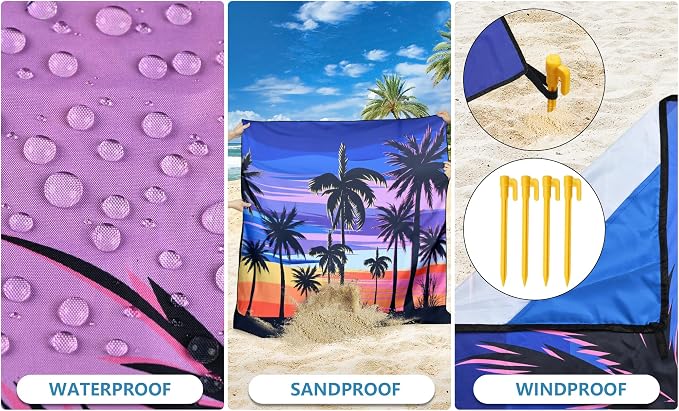 HIHOHO Beach Blanket Waterproof Sandproof Extra Large Beach Mat 79" X - Image 3
