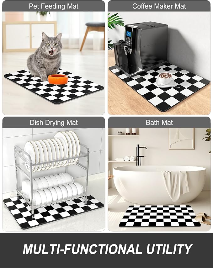 Rnivvi Dish Drying Mat for Kitchen Counter, XL 15 x 24" Cute Checkered - Image 7