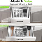 Bamboo Kitchen Drawer Organizer, Expandable Silverware Organizer - Image 3