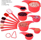 Red Measuring Cups and Spoons Set 15, 7 Plastic Measuring Cup Set, 7 Spice Long - Image 4