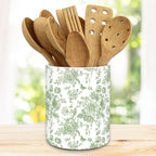 JarThenaAMCS Green Floral Ceramic Utensil Holder Vintage Flower Butterfly by JarThenaAMCS