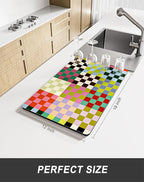 Rnivvi Dish Drying Mat for Kitchen Counter, 12 x 19" Cute Checkered Absorbent - Image 2