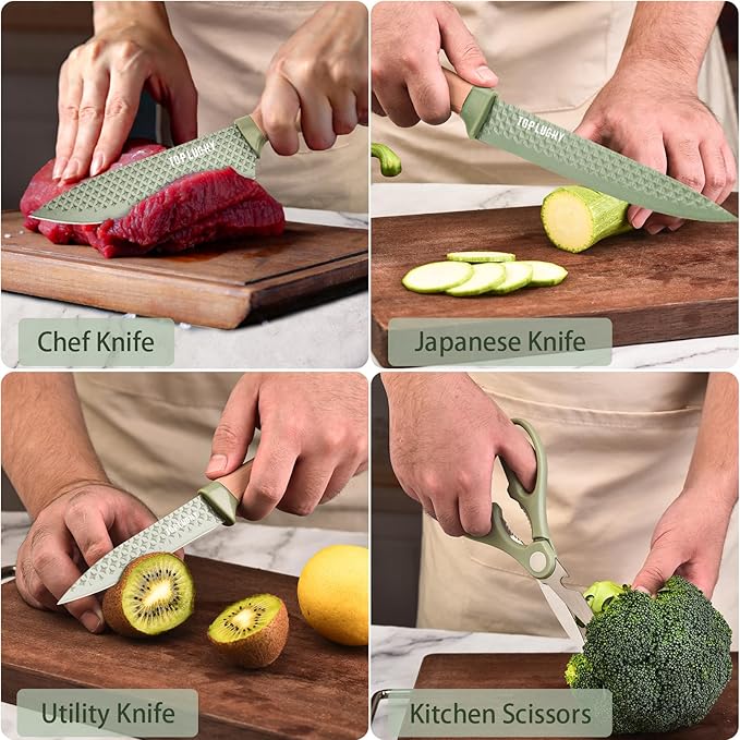 Kitchen Knife Set, Retrosohoo 6-Pieces Green Sharp Knife Set - Image 5