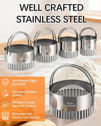 Biscuit Cutter Set with Handle, 5 Piece Stainless Steel Fluted Round Cookie - Image 4