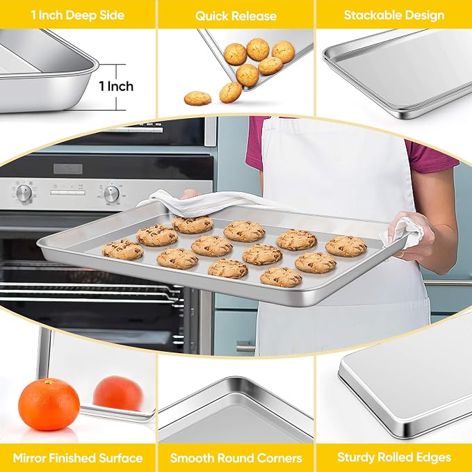 Homikit 2 Pack Baking Sheet, 18” x 13” Stainless Steel Large Cookie Pan Set - Image 3