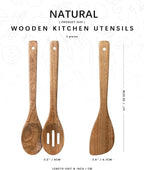 Wooden Spoons for Cooking, 3-Piece Wood Utensil Set Includes Slotted Spoon - Image 2