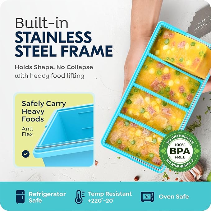 Silicone Freezer Trays with Lids, 2 Cup & 1 Cup Soup Container Style Ice Cube - Image 4
