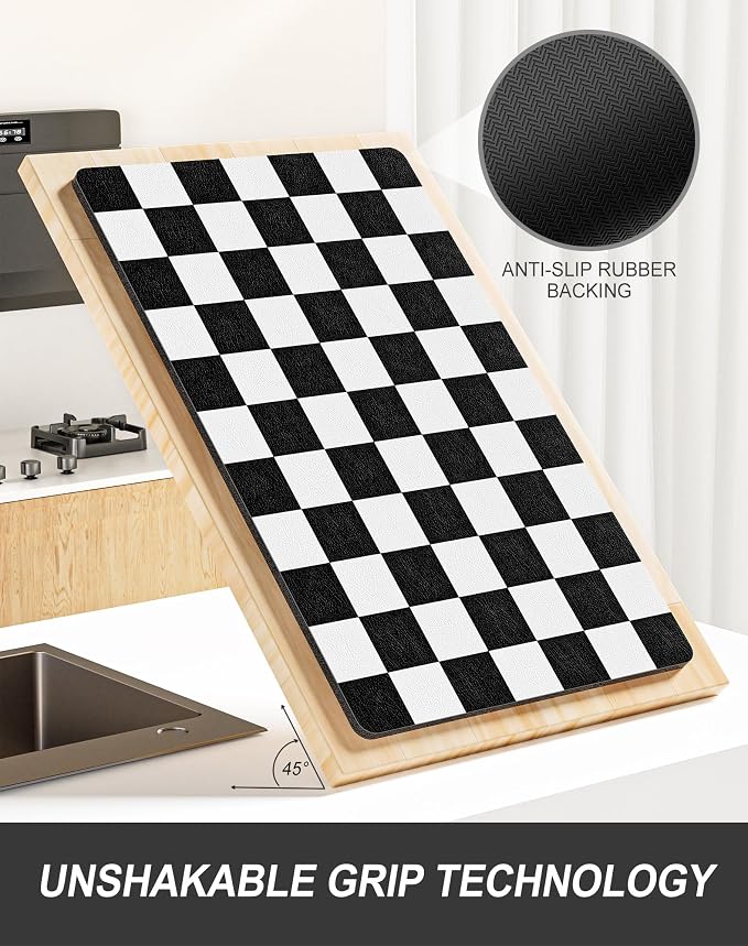 Rnivvi Dish Drying Mat for Kitchen Counter, XL 15 x 24" Cute Checkered - Image 5