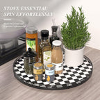 18" Black and White Kitchen Lazy Susan Turntable, Round Checkered Decorative - Image 5